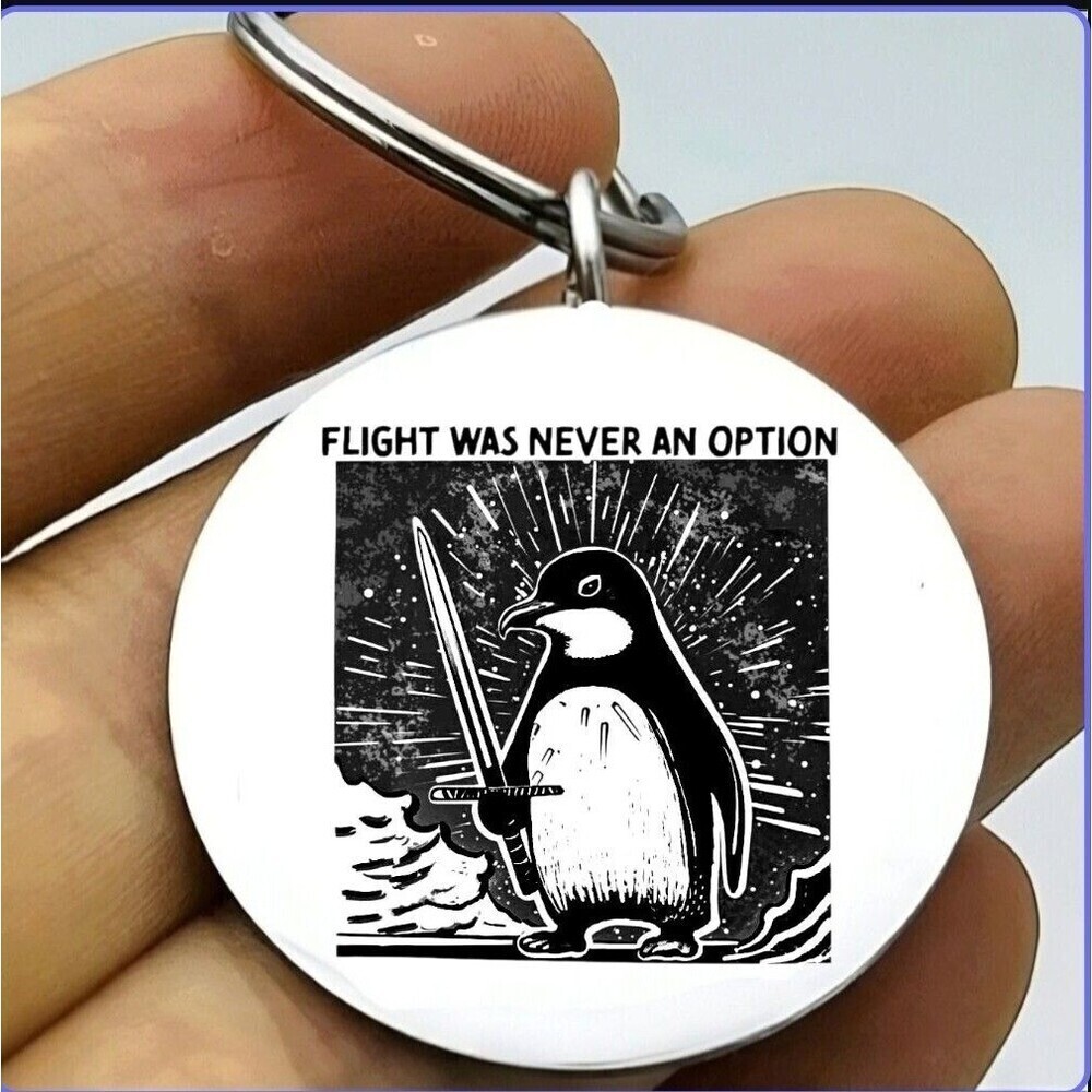 Warrior Knight Penguin Flight Funny Cute Quote Stainless Keychain Animal Sword